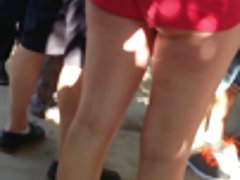 Sexy Bubble Ass teen buttcheeks in red shorts..(Part 4 of 6)