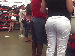 Big booty blonde in white pants VPL