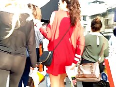 See-thru thong in yoga pants walking the street