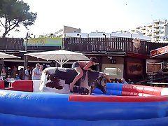 Nipple slip girl on bull