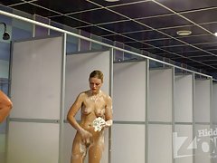 Blonde with gorgeous body takes a shower.