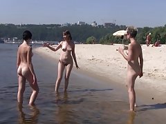 Nudist beach brings the best out of three hot teens