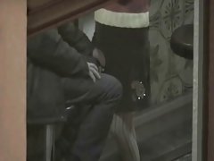 window spy horny student and teacher in cafe