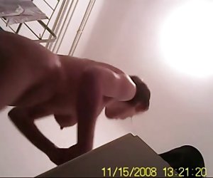 mature friend voyeured in bathroom changing