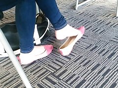Candid Asian Teen Shoeplay Feet Dangling Pink Flats Part 2