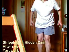 Stripping after a hard days work on hidden cam