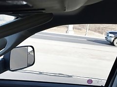 car flash driving- blonde lady gets a kick out  of it