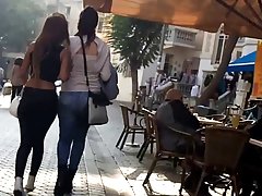Tight jeans sexy ass with thong popping out walking