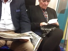 Candid mature Shoeplay Feet Dangling Flats on Train